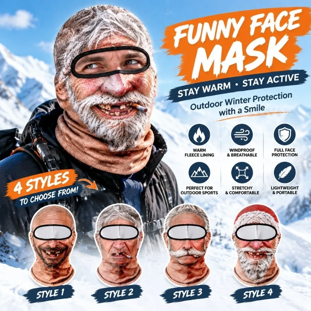 3D Printed Funny Face Balaclava 3D Face with Cigar 3D Print Ski Mask Universal Scarf Elastic Mask Cover Headwear Outdoor Sports