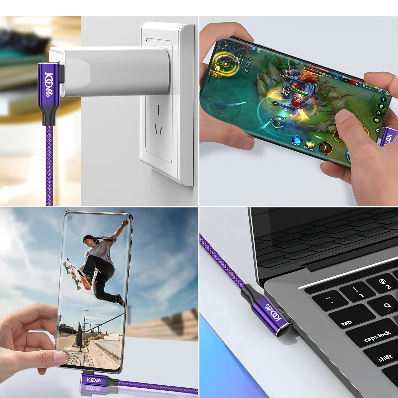 Purple 3.3/6.6/9.8-foot USB-C Charging Cable Durable Nylon Braided USB-C to USB-A Cable Compatible with Multiple Devices
