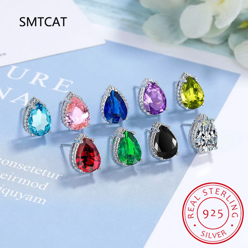 

Natural Pear 2.4ct Garnet Peridot Amethyst Blue Topaz Water Drop Stud Earring 925 Sterling Silver for Women Colorful Birthstone