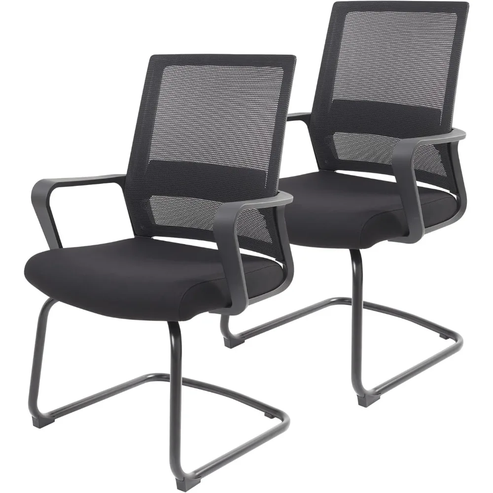 

2 Pack Reception Chairs with Sled Base Mid Back Mesh for Conference Waiting Meeting Guest Room