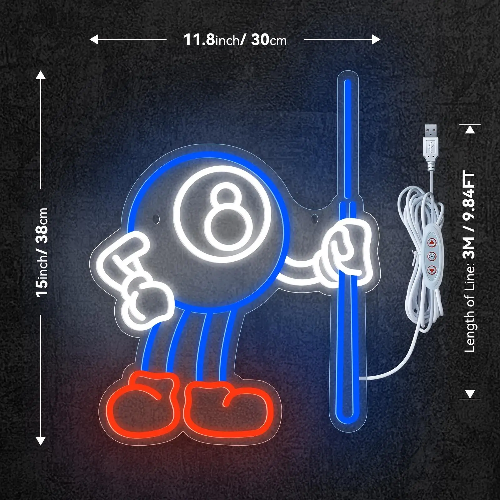 USB لطيف البلياردو ديكور الجدار مصباح عكس الضوء ضوء النيون تسجيل ل البلياردو نادي بار ملهى ليلي ديكور هدية لعشاق البلياردو #3