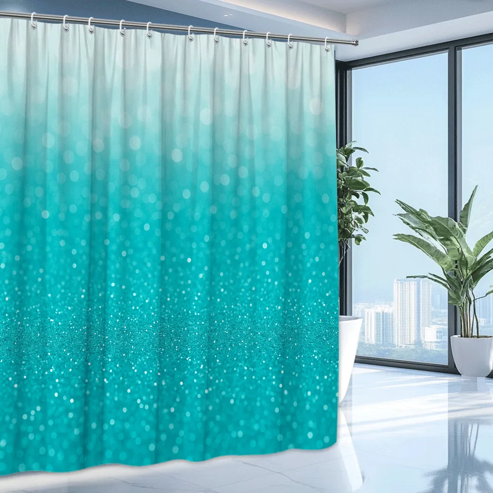 

Бирюзовая градиентная блестящая шторка для душа, машинная стирка, всесезонная, водонепроницаемая, защита от посторонних глаз, с блестящим дизайном, современная, 12 крючков