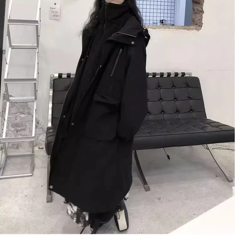 

Autumn Winter plus Size eepskin Coat Long Slimming Cotton Jaet Knee-Length Women's Warm Outerwear Trendy Youth Sle