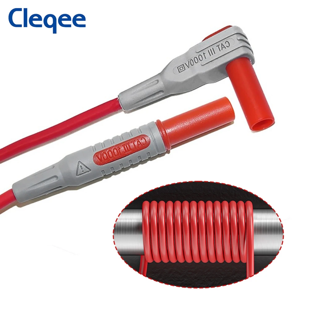 Cleqee P1033 1 pair 4mm Security Banana Plug Multi-meter Test Lead 90 Degree to Straight Connector Test Cable 100CM Wire