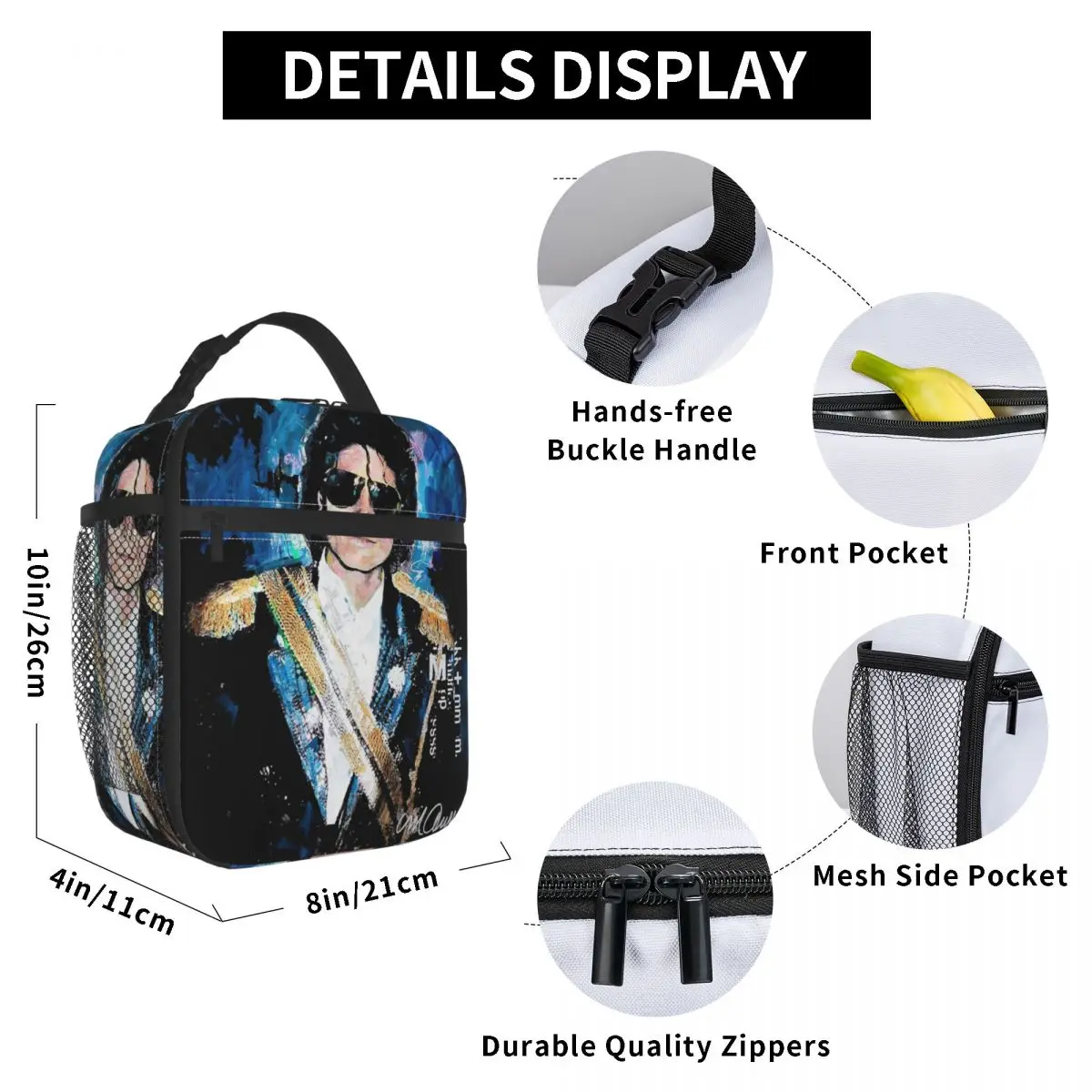 Michael 1984 Grammys Jackson Pop Art Portrait Insulated Lunch Bag for Women Office Cooler Thermal Food Box Tote Lunch Boxes