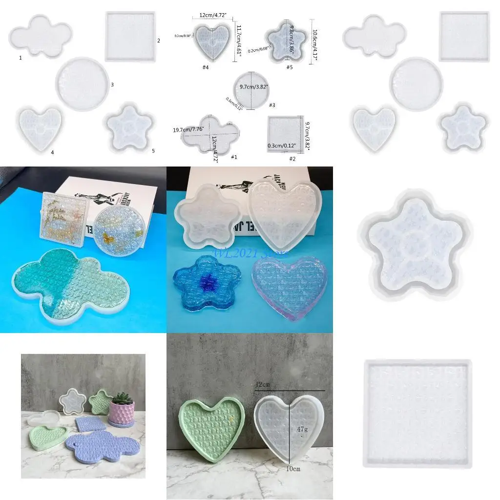 

G5GC Durable Dishes Plate Silicone Mold Diamonds Round Heart Tray Epoxy Casting Mould