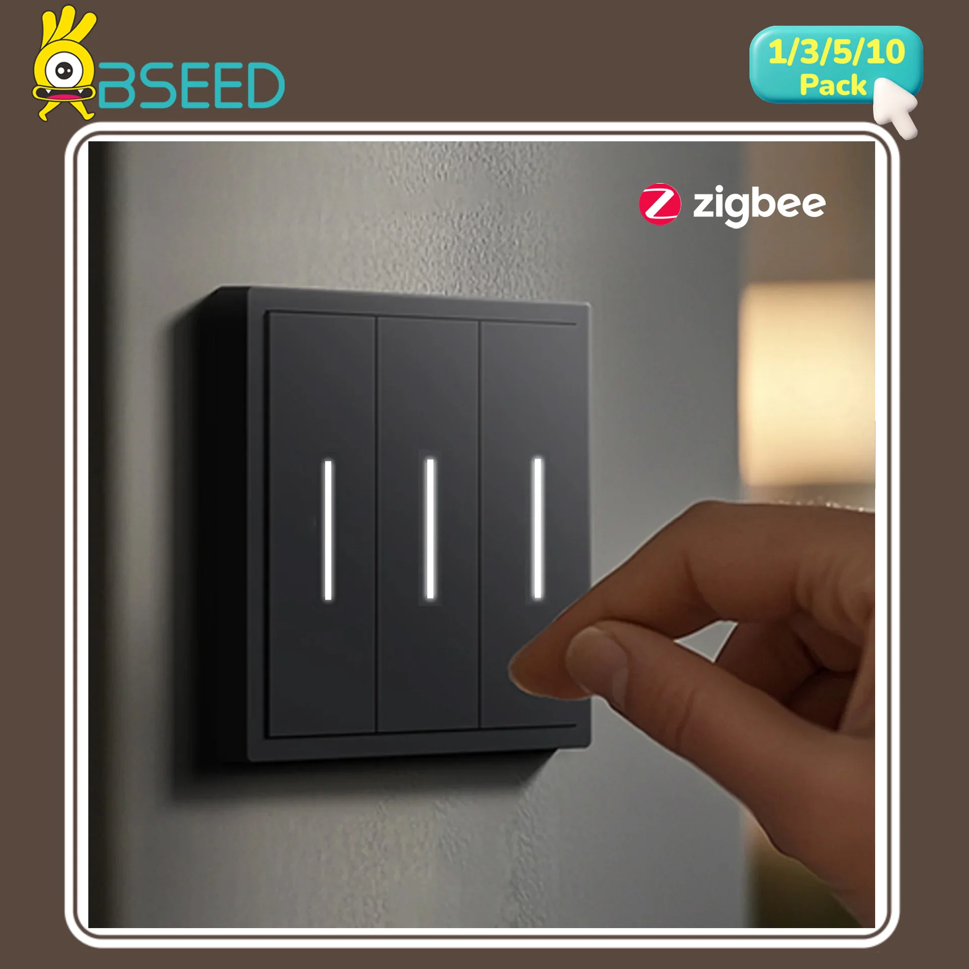 BSEED Zigbee Light Switches Series Smart Mechanical Large Button Click Switch 1/2/3/4Gang Zigbee Switches Wall Smart TUYA Black