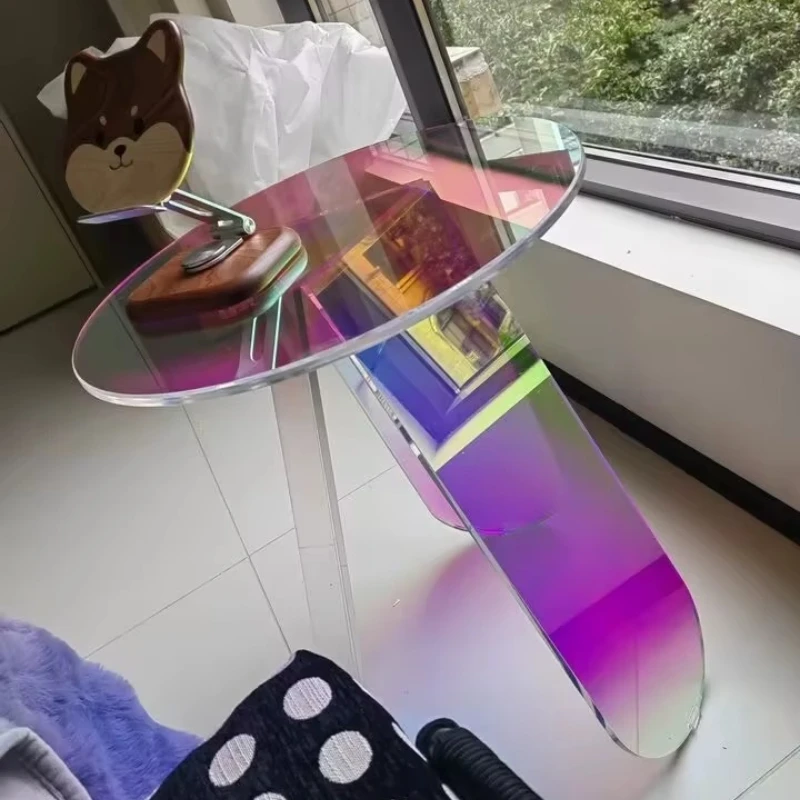 Acrylic Rainbow Coffee Table Small Round Side Table Modern End Table for Living Room Bedroom Sofa
