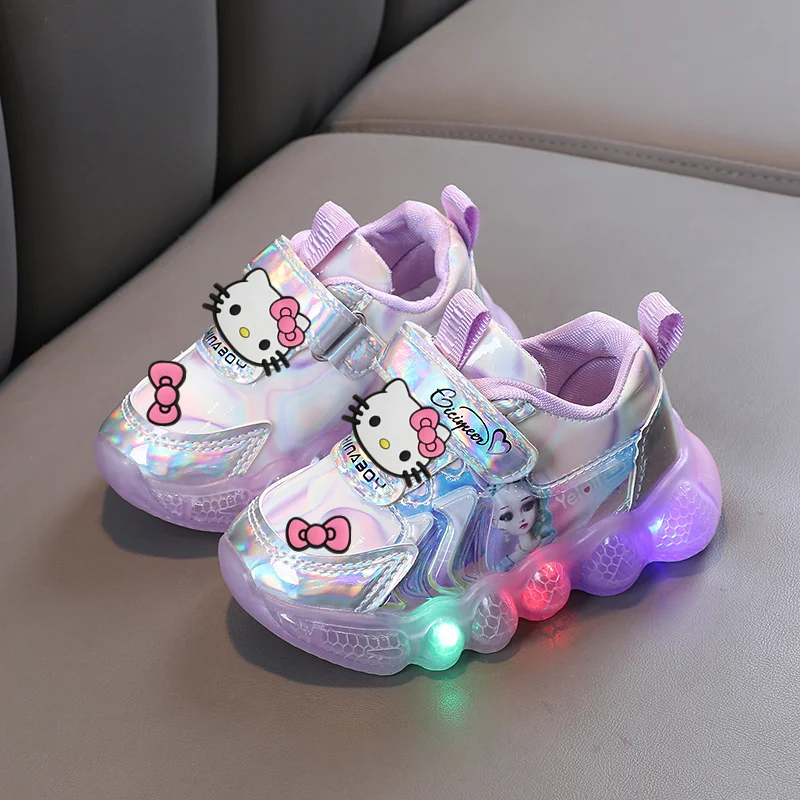 

Hello kitty Spring and Autumn New Lighted Casual Shoes Girls' Cartoon Leather Sneakers Sanrio Boys' Toddler Shoes with Lights