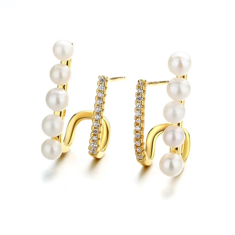 

EZ-18 ZFSILVER S925 Silver Korean Fashion Luxury Gold Elegant Design Natural Freshwater Pearl Earrings Jewelry Women Match-all