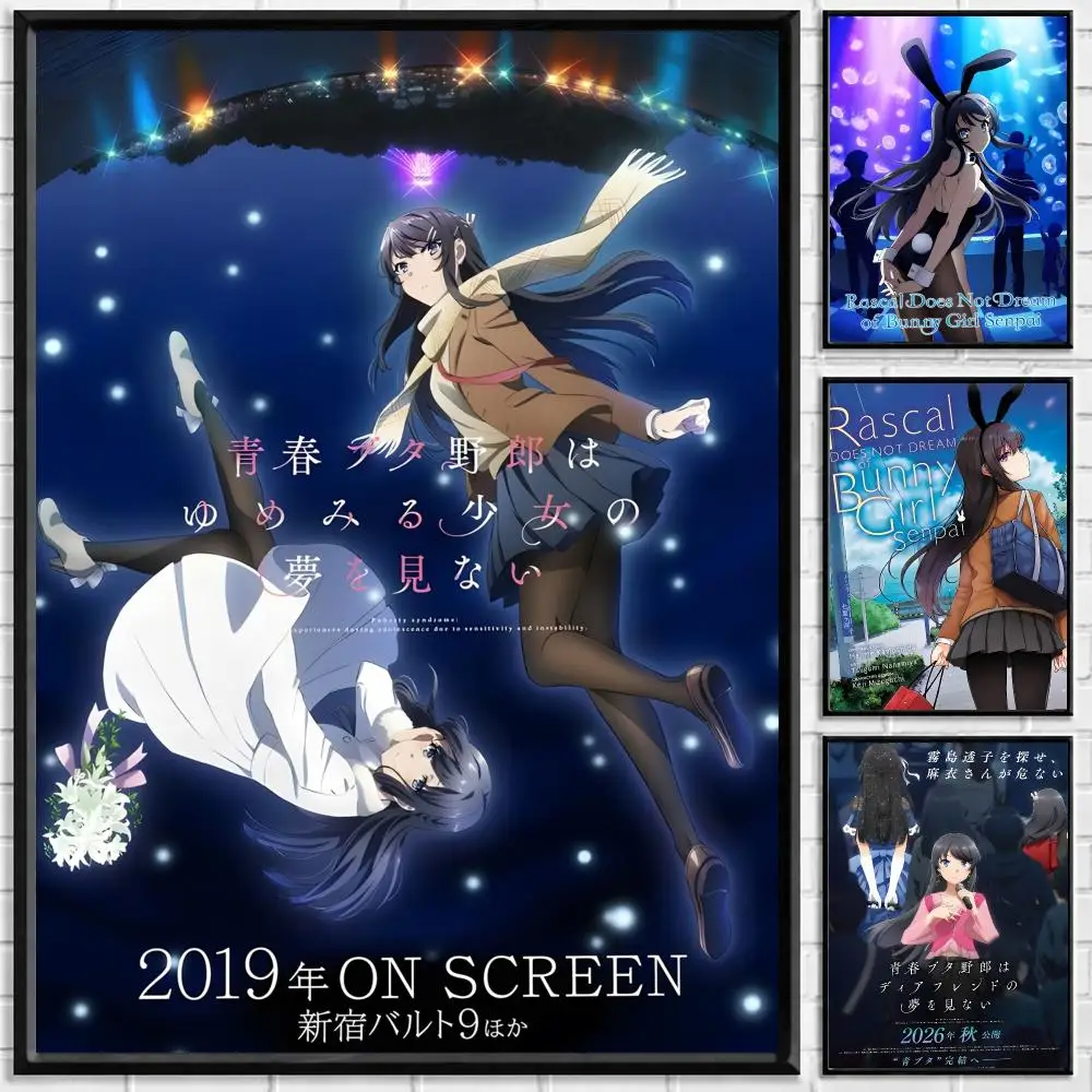 Anime Rascal Does Not Dream of Bunny Girl Senpai Poster Self-adhesive Art Waterproof Paper Sticker House Bar Room Wall Decor