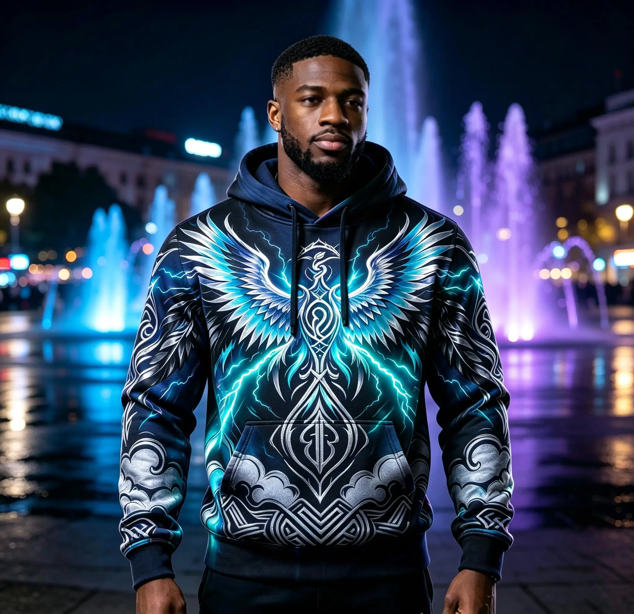 Men Fleece Lined Hoodie Black Blue Cyber Scarab Beetle Circuit Print Drawstring Pullover Sweatshirt