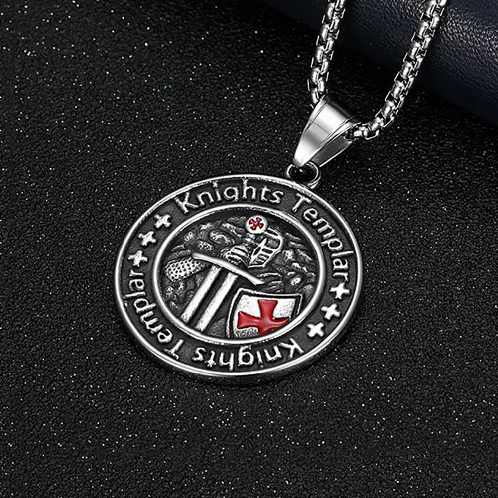 Vintage Stainless Steel Armor Shield Knight Templar Cross Pendant Necklace For Men Punk Fashion Amulet Jewelry Gift Dropshipping