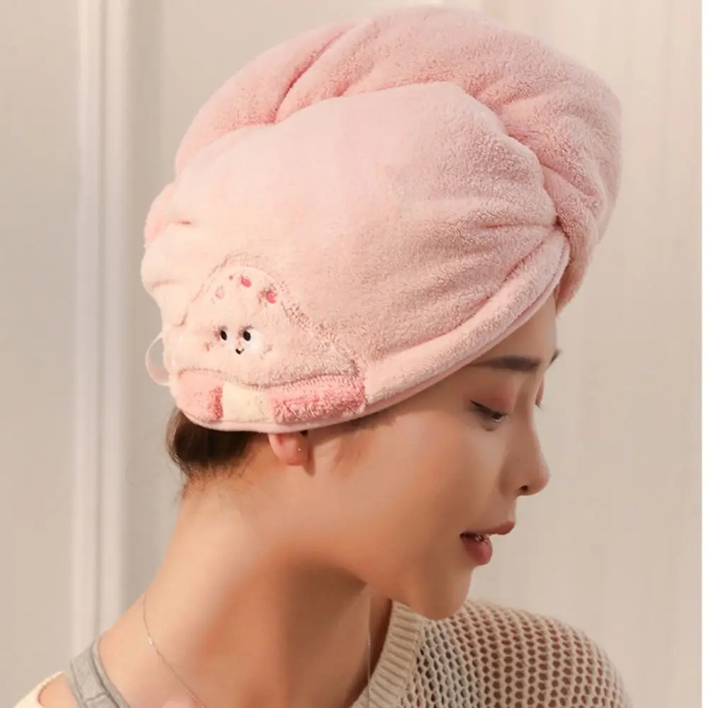 Quick-Drying Cartoon Towel Coral Velvet Shower Cap Home Triangle Soft Bath Hats Women Girls Portable Comfortable Head Scarf