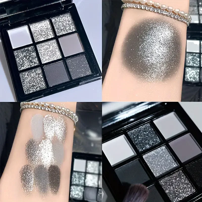 Black Swan 9-color Eyeshadow Palette, Smoky Punk Style Pearlescent Shimmer Glitter And Shiny Eyeshadow Makeup For Music Festival