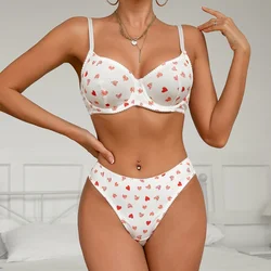 Krasapt White Heart Print Sexy Lingerie Two Piece Sets Fancy Push-up Bras Suits Woman Comfortable Intimate Underwear Outfits
