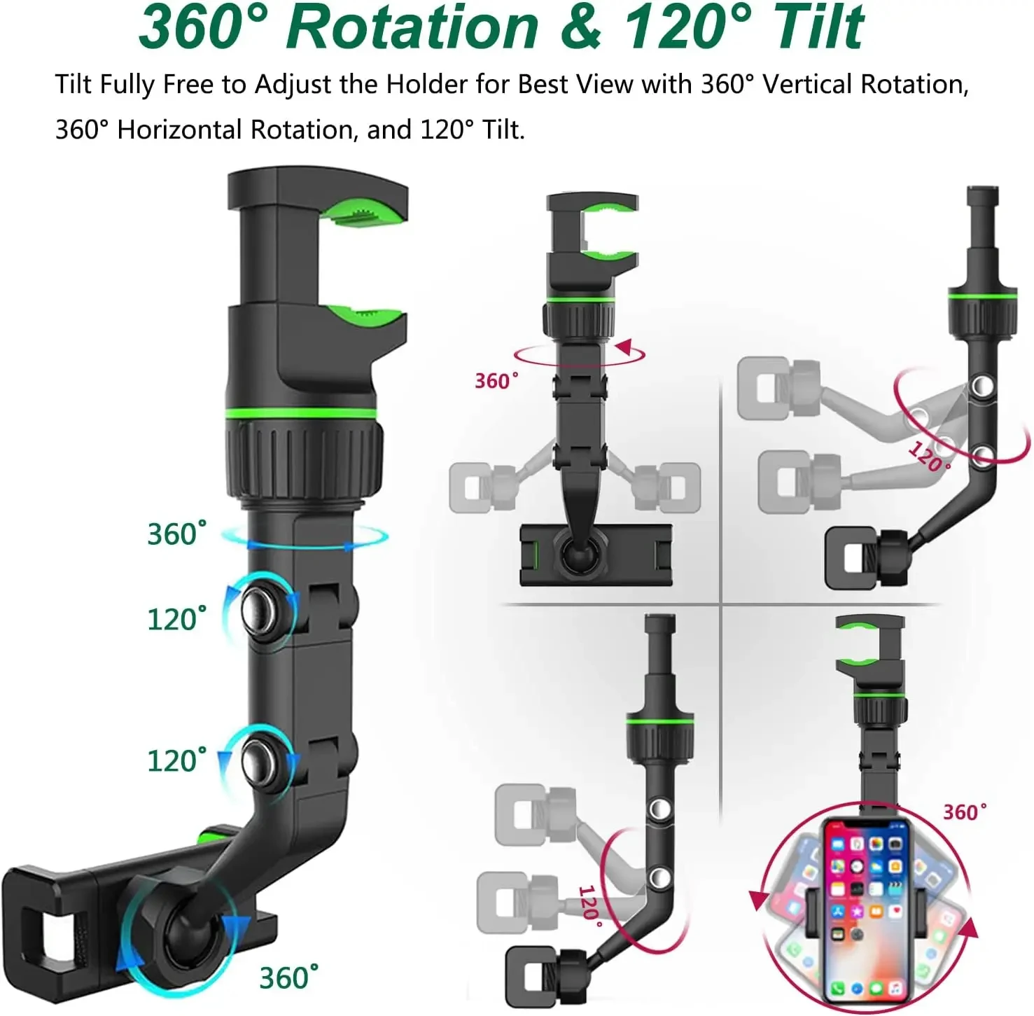 Rückspiegel Telefon halter für Auto, 360 ° drehbare Telefon halterung, GPS-Halter Universal-Autotelefon halter für alle Smartphones