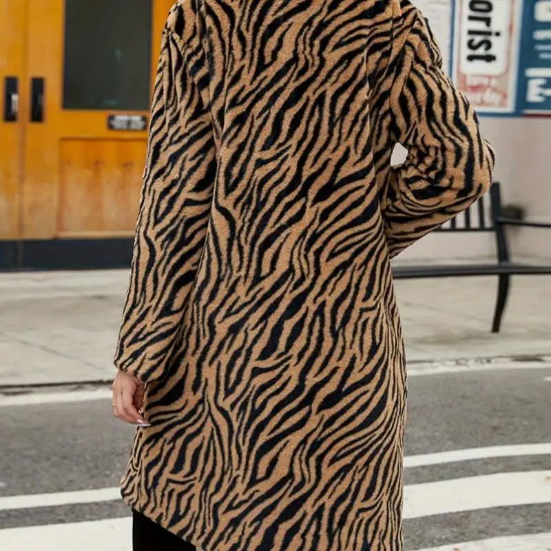 Damen Long Sve Kunstpelz gefütterter Ledermantel Flip-Kragen Leopardenmuster Neuankömmling Winter Faion Oberbekleidung Jaet