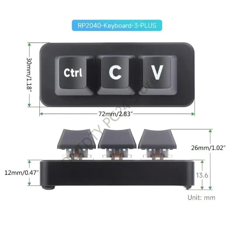 h7ba-mini-teclado-mecanico-3-teclas-com-3-teclas-programaveis-​​ctrl-c-v-eixo-verde