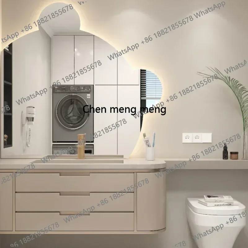 

RR Bathroom Cabinet Combination Stone Plate Whole Washbin Modern Cream Style Bathroom Cabinet Washstand Face Washing Cabinet