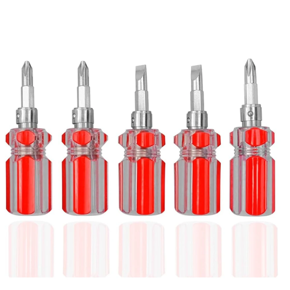 

5 Pcs Stubby Magnetic Screwdriver with Phillips Head and Flat Head, 2-in-1 Cross-Head Flathead Interchangeable Bit Tool