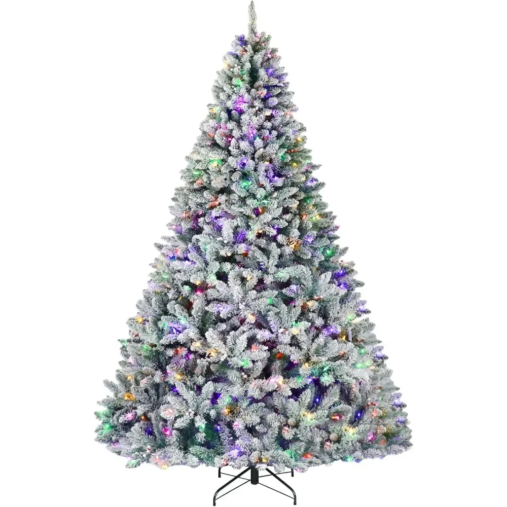 7.5 Ft Prelit Snow Flocked Christmas Tree, Artificial Christmas Tree with Pine Cones and Berries, 450 Color Changing LED Lights