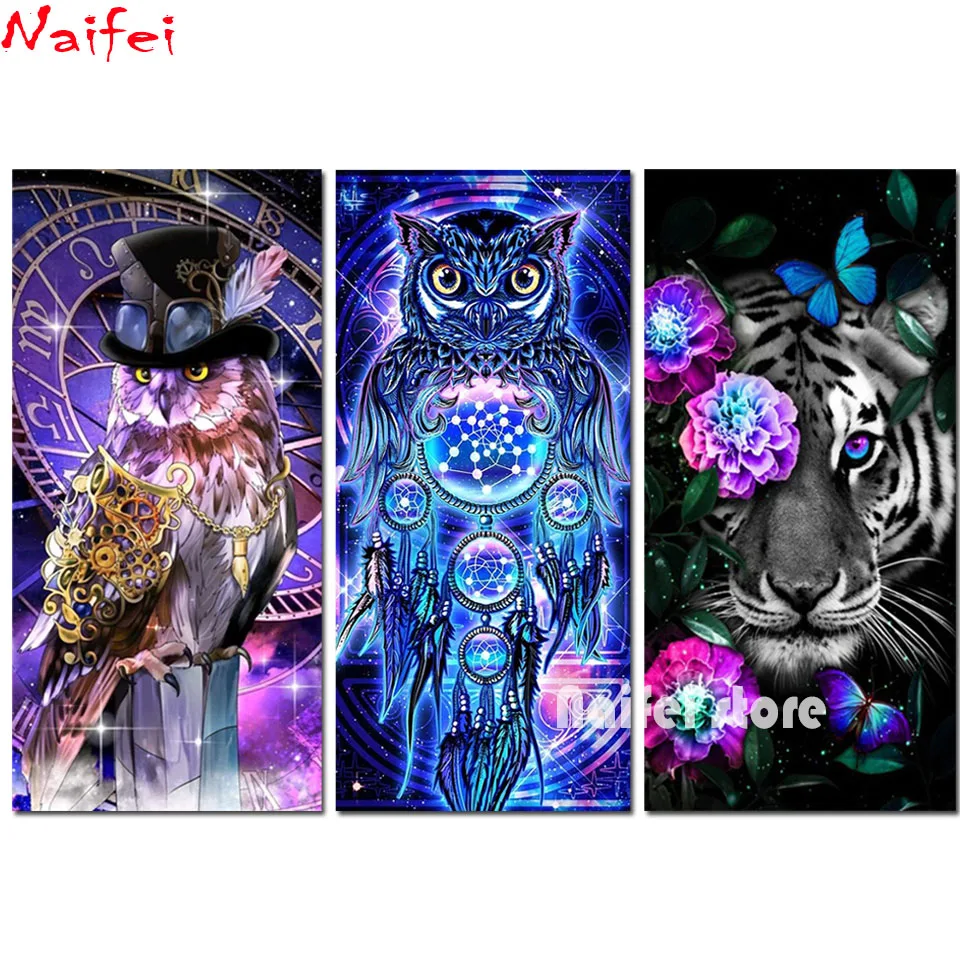 Tiger Flower 5d Diy Diamond Painting Owl Abstract Home Decor Embroidery Mosaic Animal Dreamcatcher Square/round Wall Sticker