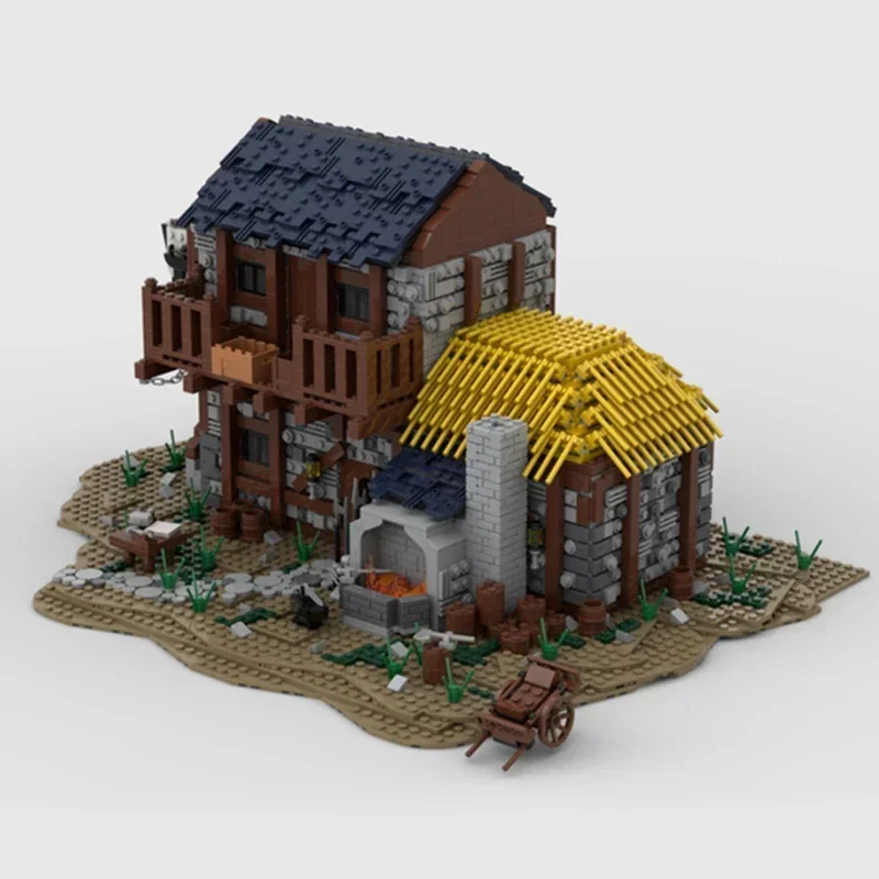 Château médiéval modèle Moc bloc de construction maison de forgeron modèle technologie brique bricolage assemblage modulaire ville vue sur la rue jouet