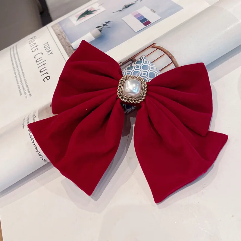1pc New Year\'s Red Bow Hairclip Wedding Bridal Headwear Engagement Toast Dress Hair Accessories New Year Hair Clip