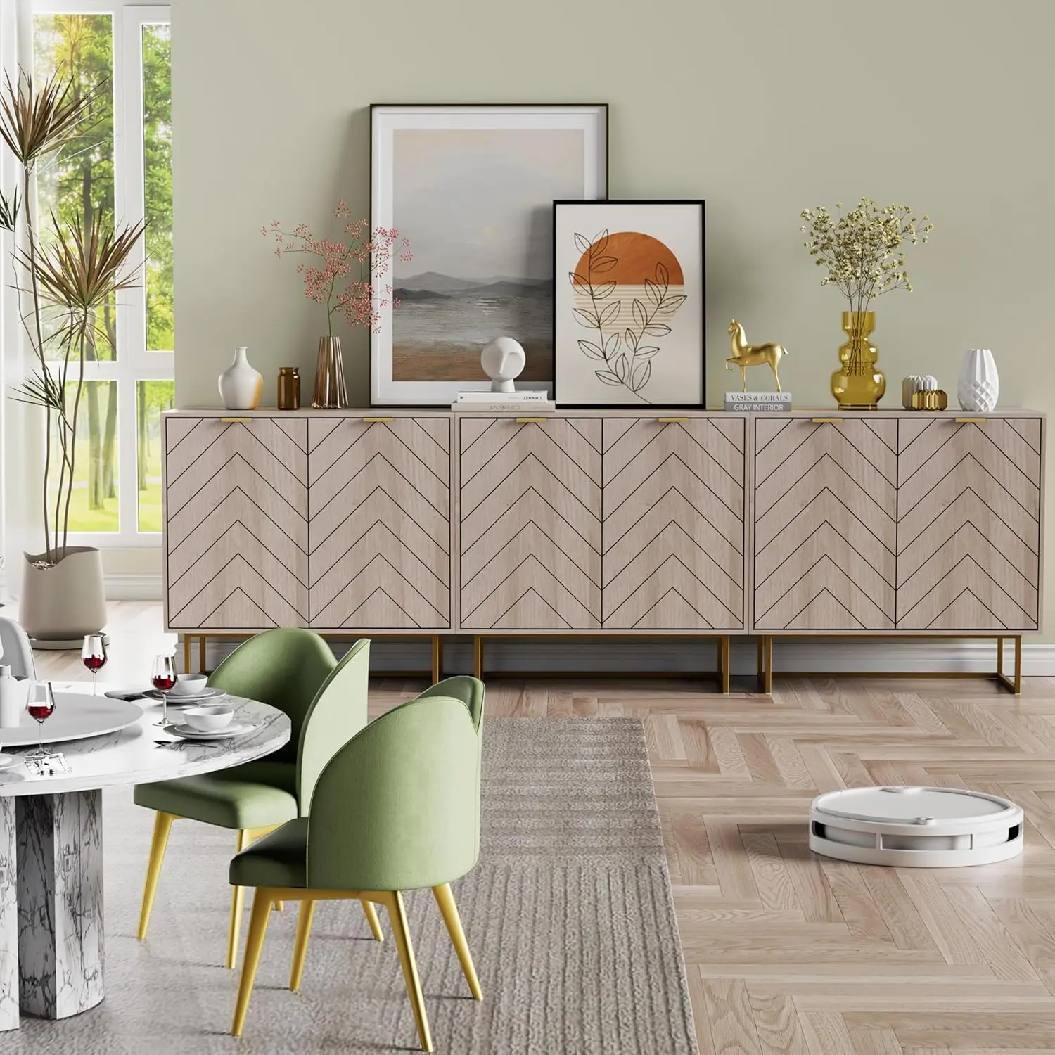 

31.5" Natural Wood Sideboard Buffet Cabinet With Doors Adjustable Shelves Storage For Living Room Kitchen, Customized