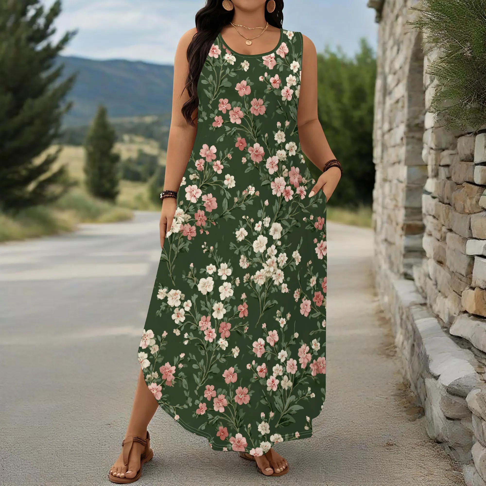 

Plus Size Sleeveless Casual Maxi Dress with Pockets – Ideal for Summer Outings, Daily Wear, Travel & Garden Walks (XL-6XL)