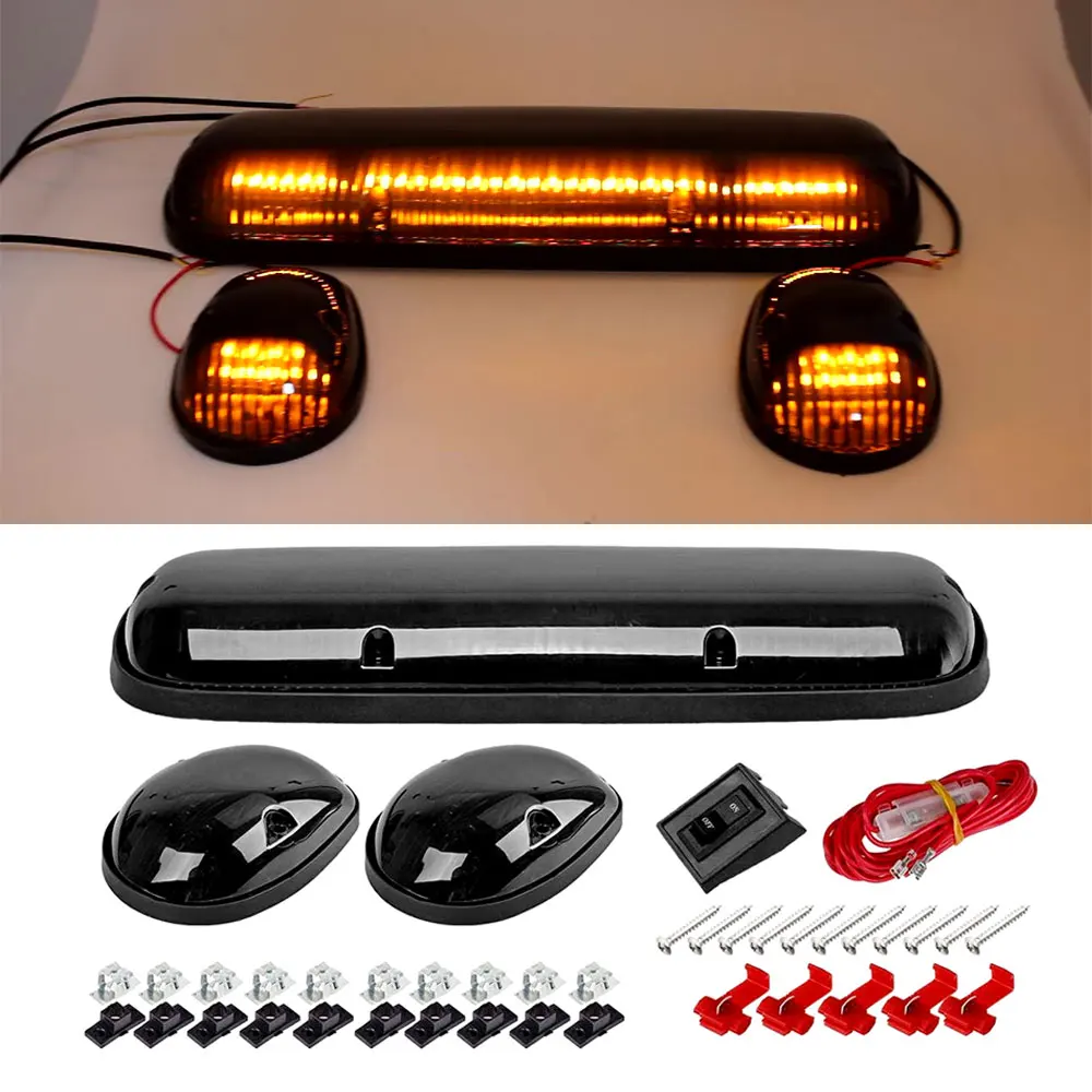 

3Pcs Smoked Lens 6000K White LED Cab Top Marker Roof Clearance Running Lights Assembly for 2002-2007 GMC Sierra Chevy Silverado