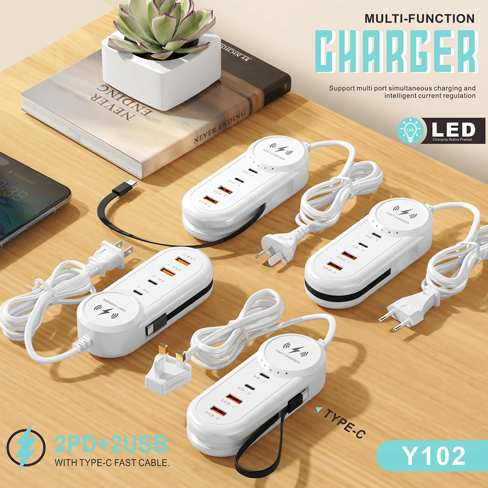 USB C Charger Power Strip 4 in 1 Fast Charging Phone Charger Socket For iPhone Samsung Xiaomi Huawei EU/US/UK Plug Wall Adapter