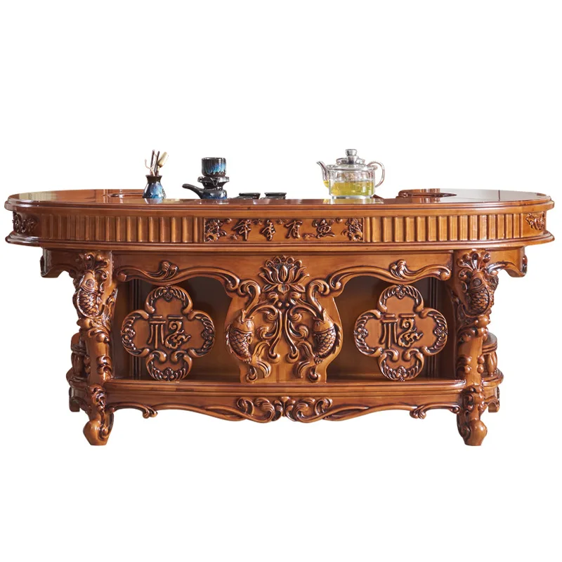 

tea table Kung Fu tea table has fish every year, luxury, solid wood ebony and chair combination art