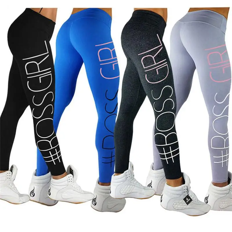 Multicolor Letters Printed Yoga Pants Elastic Sport Running Tights Fitness Breathable Gym Leggings Women Workout Trousers