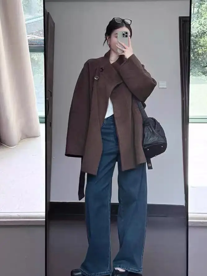 

plus Size 300 Pou Korean Sle Commuter Woolen Coat Women's Faionable Mid-Length Stand Collar Thiened Winter Outerwear