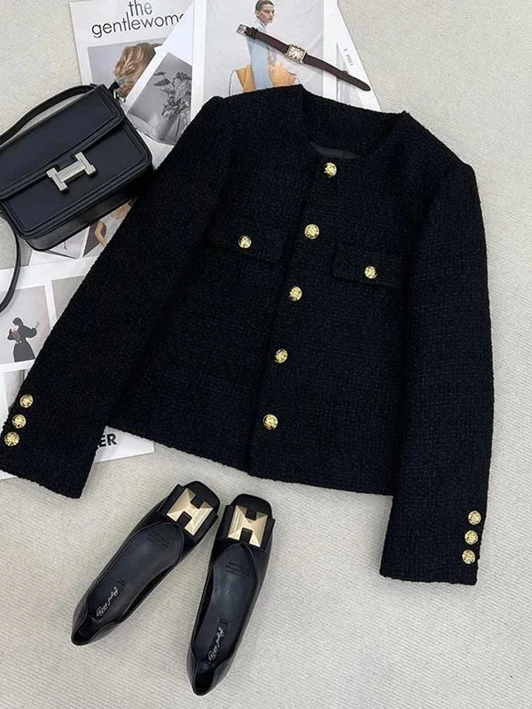 

Jackets for Women Pocket Single Breasted Chic Casual Coat Autumn 2024 New Fashion Long Sleeve O-Neck Female Jacket Q59