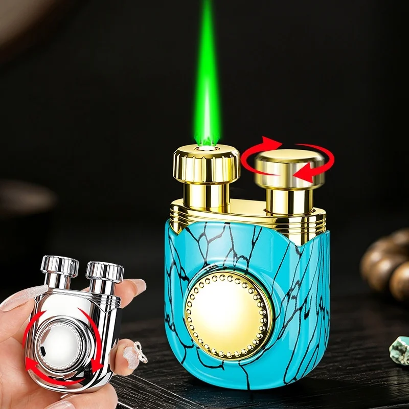 Spinner Gyro Inflatable Lighter Dual Valve Nozzle Polished Metal Mini Portable Stress Relief Collectible Men Present
