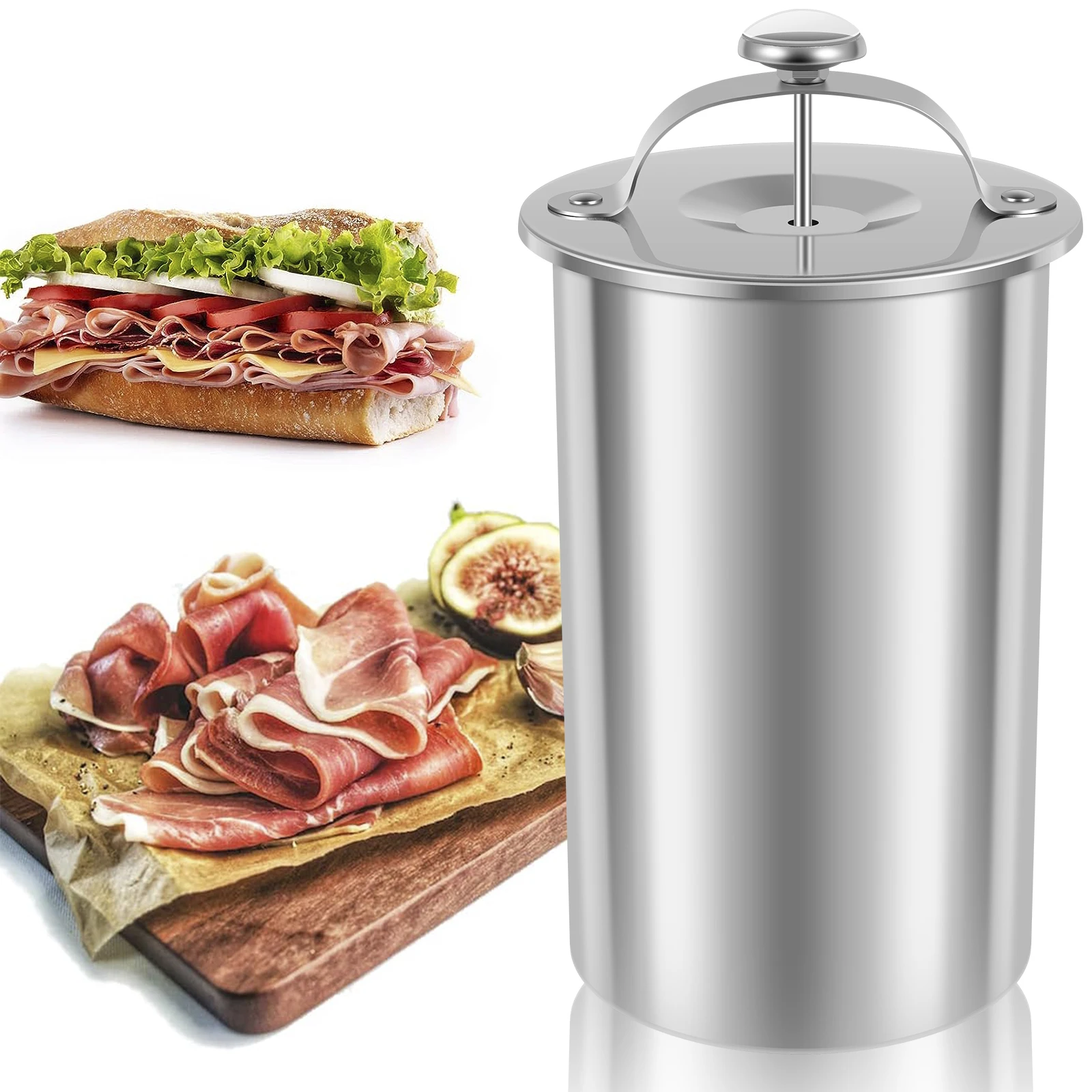 1 Pc Meat Press Cooker 304 Stainless Steel Ham Press Maker Multi-functional Round Shape Homemade Deli Meat Press Marker Machine
