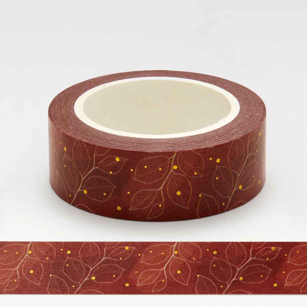 New 1PC 15mm*10m Gold Foil Red Merry Christmas Leaves Decorative Washi Tape Scrapbooking Masking Tape School Office Supply