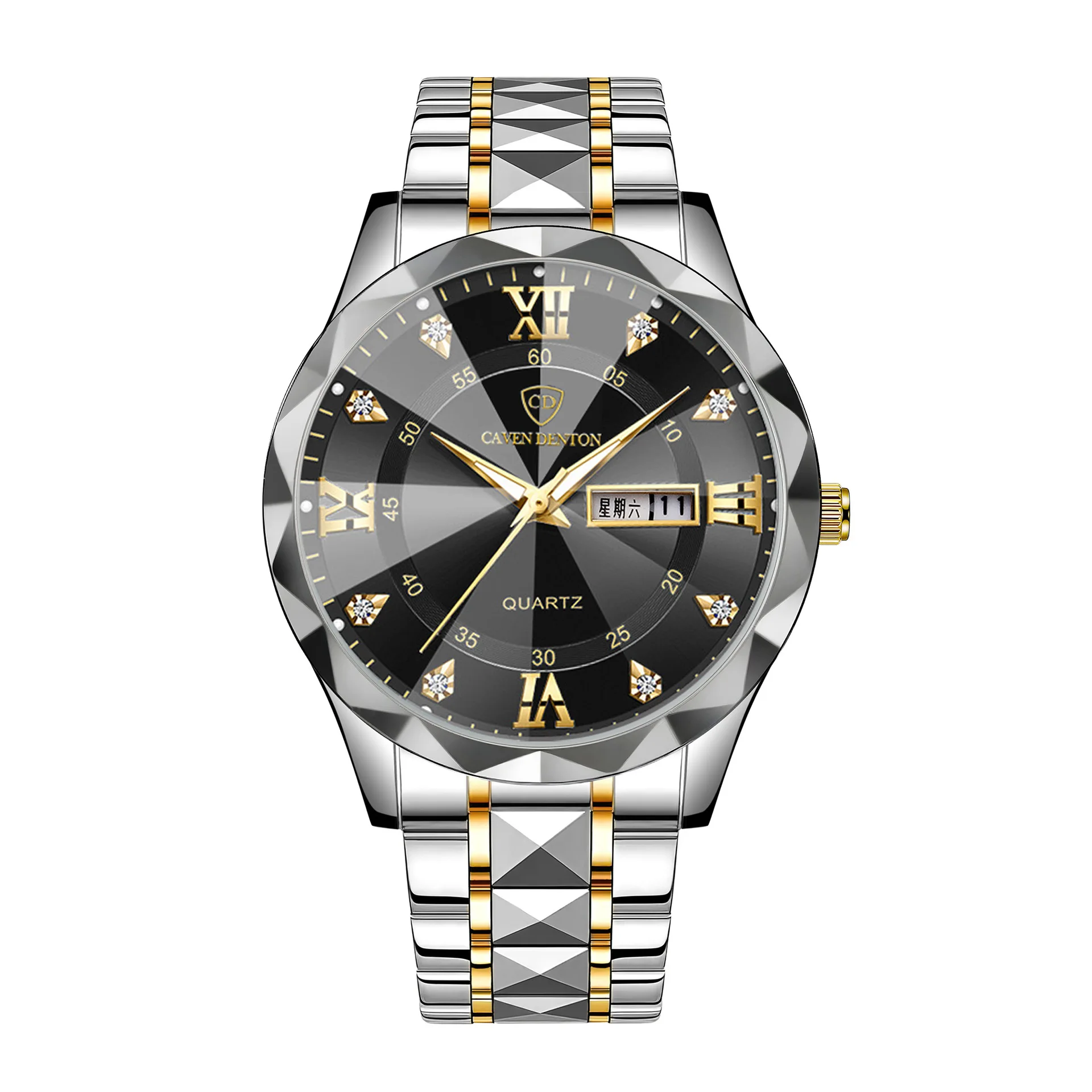 

Мужские роскошные кварцевые часы с ремешком из нержавеющей стали в деловом стиле, светящиеся классические наручные часы с двойным календарем, серебряные матовые