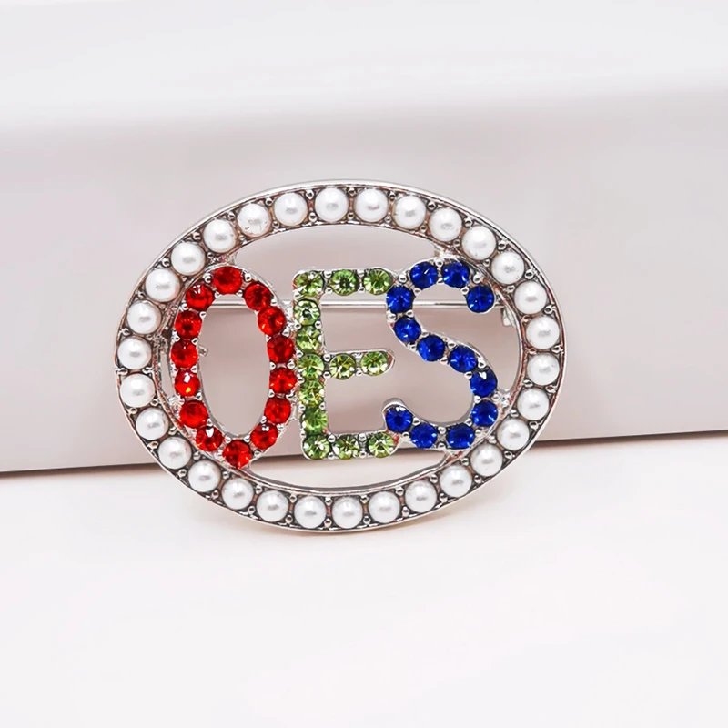 

OES Eastern Star Rhinestone Brooch Pin Letters Faux Pearls Party Style Metal Decorative Badge Collegiate Brooches Accessory