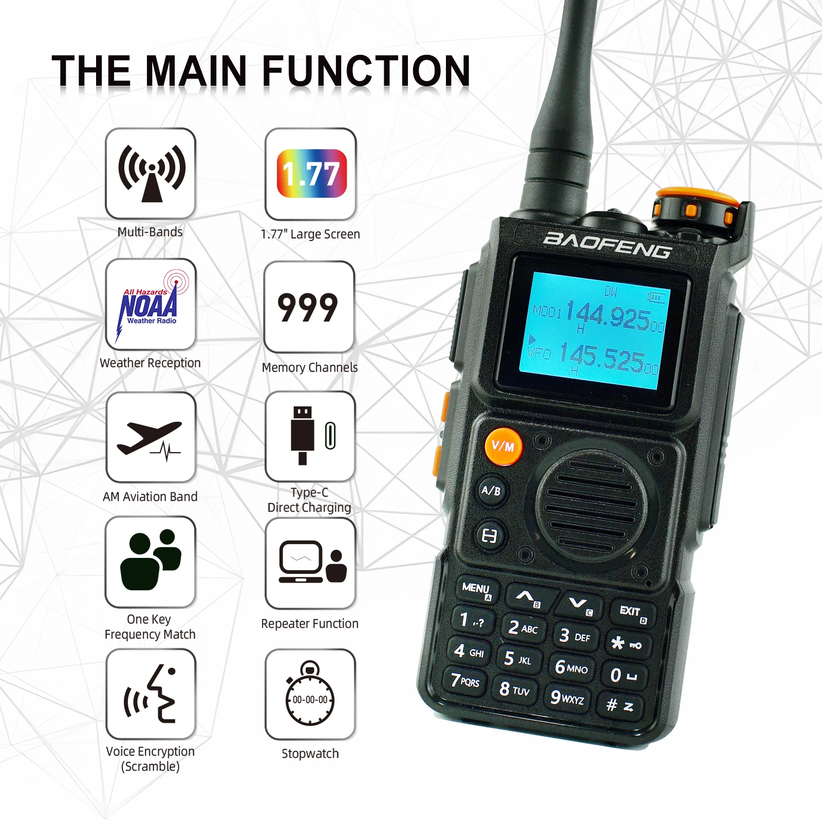 Baofeng UV-K6 Walkie Talkie Air Band Radio USB-C Charge UHF VHF DTMF FM NOAA Wireless Frequency Two Way Radio