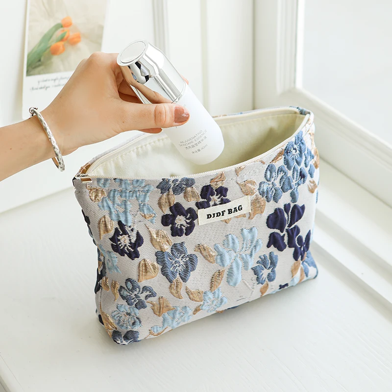 New women\'s cosmetic bag printed double canvas storage bag large capacity travel toiletry bag premium sense commuter bag