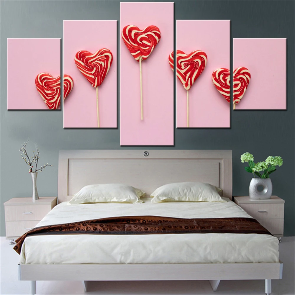

5 Pieces Canvas Wall Arts Poster Painting Food Heart shape Candies Wallpaper Home Decor Picture Printing Living Room Artwork