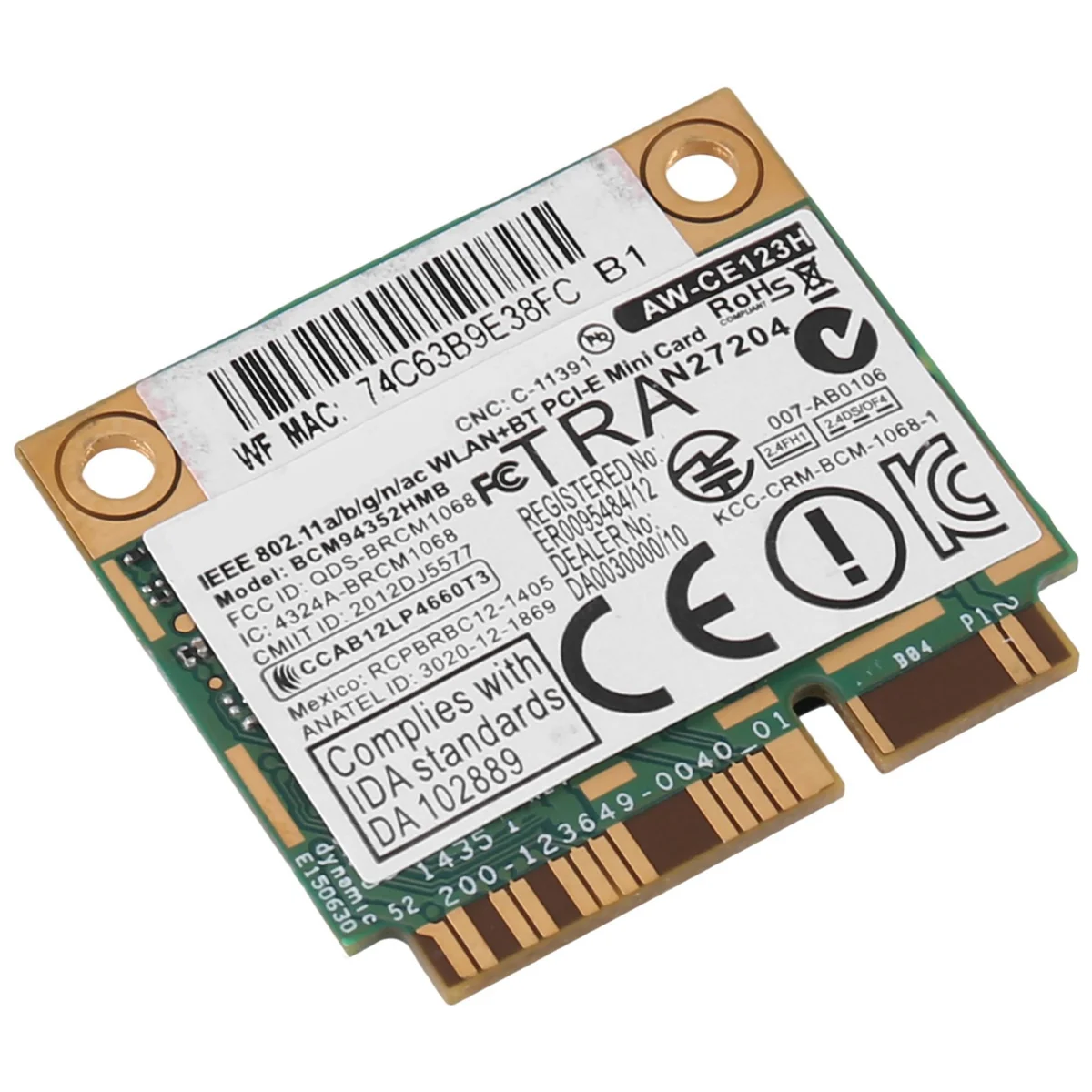 AzureWave BCM94352HMB 와이파이 카드, 미니 PCIe 802.11AC 867Mhz 무선 와이파이 WLAN 블루투스 카드