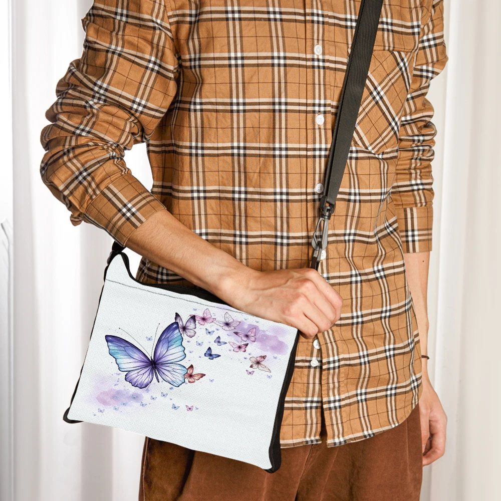1pc Crossbody Bag Butterfly Watercolor Art Print Design Shoulder Bag Gift Storage Daily use Multifunctional Underarm bag Pouch L