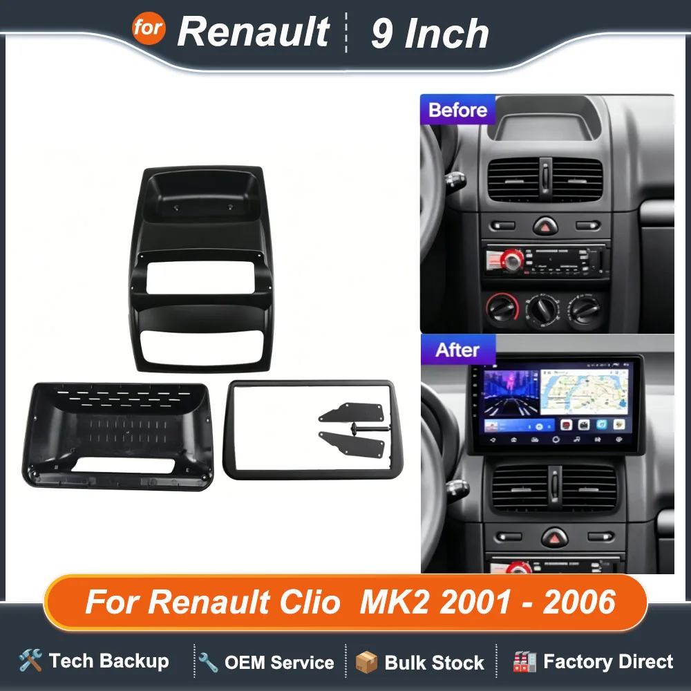 9inch Car Radio Stereo Android GPS Multimedia Radio Fascia Panel Dashboard Frame Kit For Renault Clio  MK2 2001 - 2006
