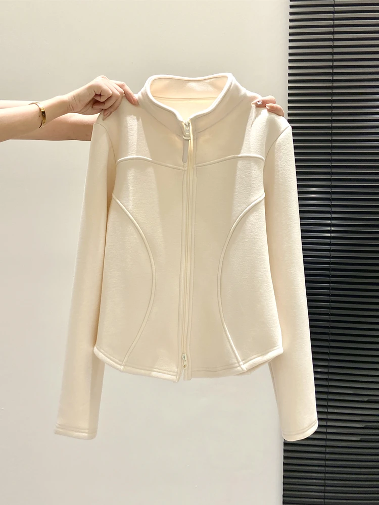 

Thiened Fce Yoga Jaet Long Sve Stand Collar Cardigan Sports Coat for Women Autumn Winter Fitn Clothes Korean Sle