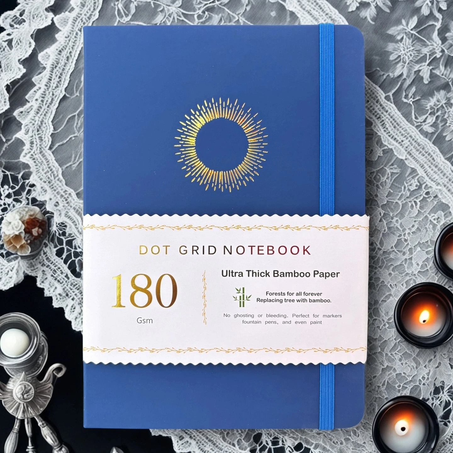 BUJO A5 Dot Grid Journal – 180gsm Premium Paper Notebook, Silver Edges, Hardcover, 160 Pages, Pocket & Gift Box